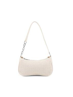 Straw Woven Shoulder Bag with PU Leather Trim - Women's Bohemian Handbag -